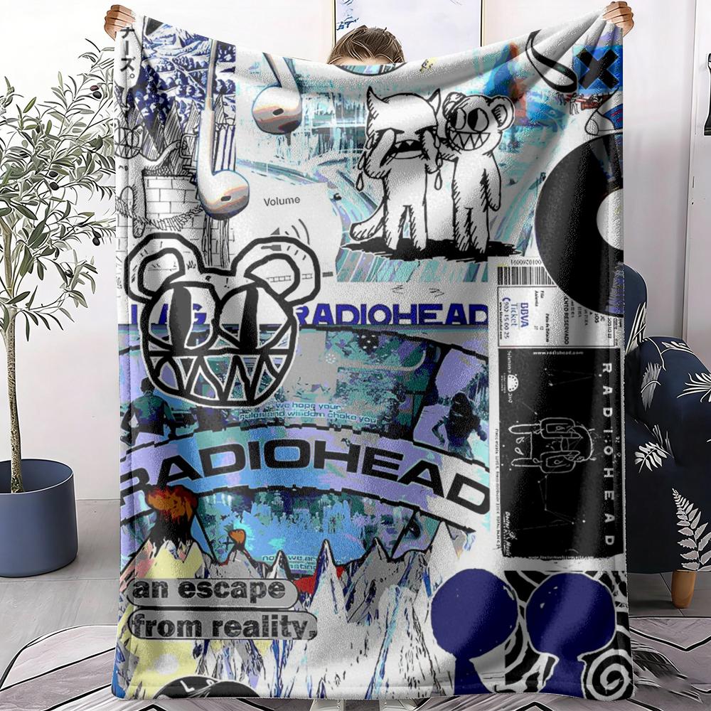 R-Radiohead Band Throw Soft Flannel Throw Summer AC Blanket Lightweight Cool Nap Blanket for Sofa Bed Couch Travel 75X95CM