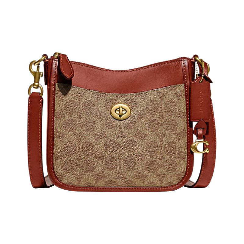 

COACH Chaise Top Zipper Closure External Turnlock Bag Artificial Leather Crossbody Bag Small Women s Presbyopic Brown and Rust коричневий