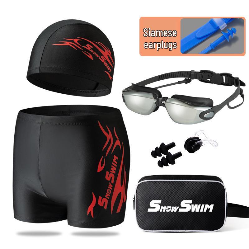 Men's Plus Size Swim Trunks & Accessories Set: Square Leg Swimwear, Fashion Goggles, Swim Cap