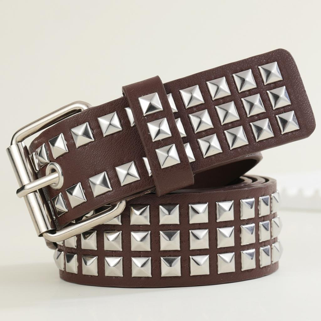 Square Bead Rivet Belt Metal Pyramid Belt Men'S And Women'S Belt Punk Hardware Jeans Belt