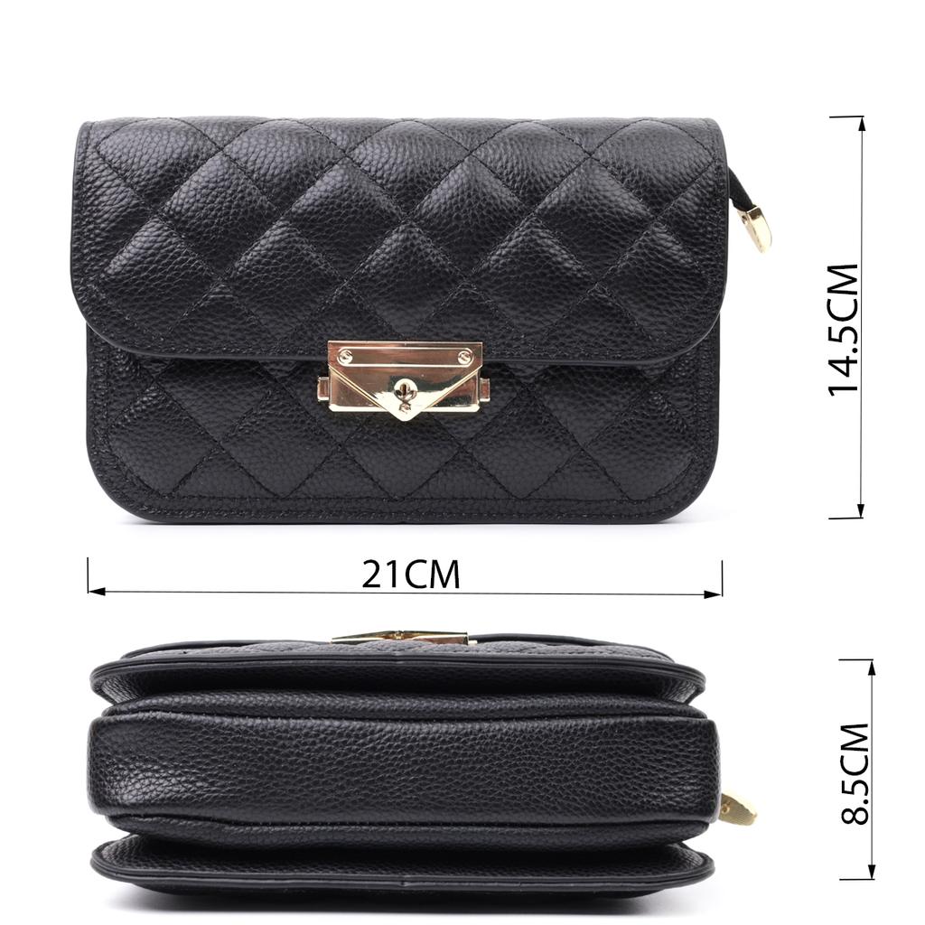 Fashionable Women's Bag with Original Clasp Made of Genuine Leather Vintage 22671 Black