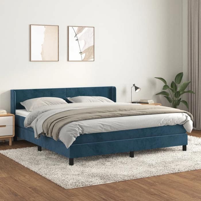 3130857 vidaXL Divan Bed and Mattress Dark Blue 180x200cm Velvet