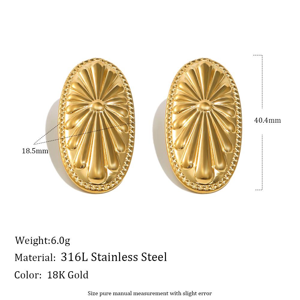 

MamacitaSlay 316L Stainless Steel Oval Shaped Flower Stud Earrings 18K Gold Plated Waterproof Jewelry Women s Elegant Earrings золотий