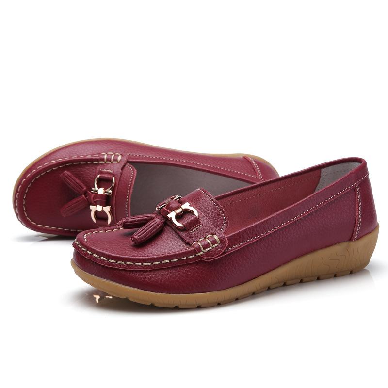 Large Size 44 Leather Single Shoes Flat Heel Soft Sole Doudou Shoes Hot-selling One-pedal Women's Shoes Cowhide Mother Shoes