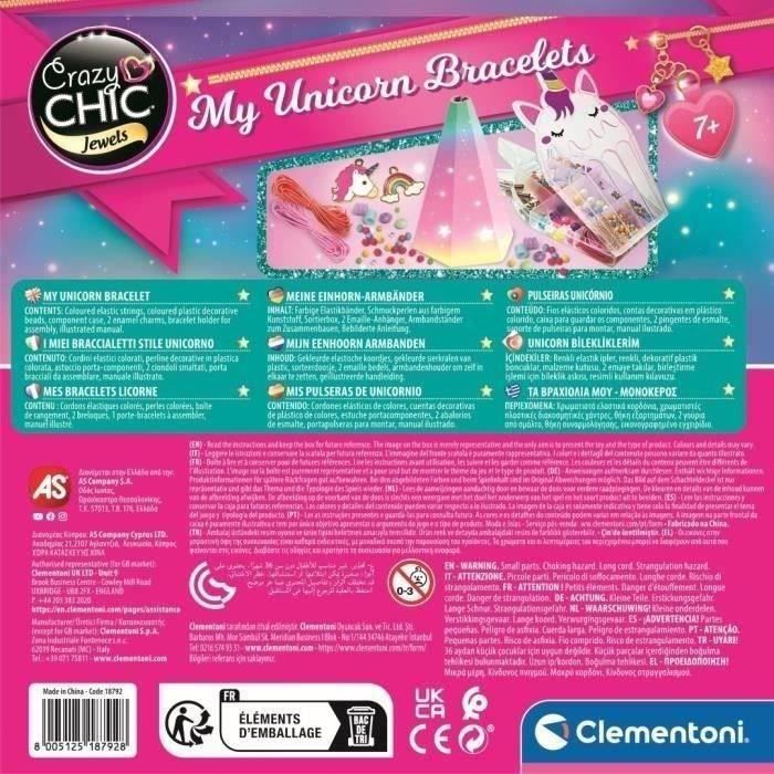 Clementoni - Crazy Chic - Unicorn Creative Box - Create Your Own Colorful Beaded Bracelets with Charms and Pompoms - Ages 7 and Up