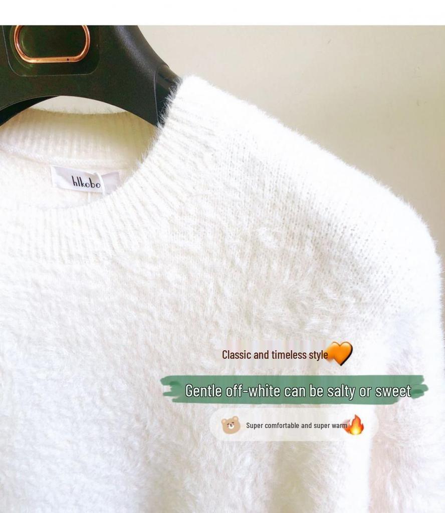 Women's Black Mink Cashmere Pullover Sweater - Soft, Cozy & Oversized for Autumn/Winter