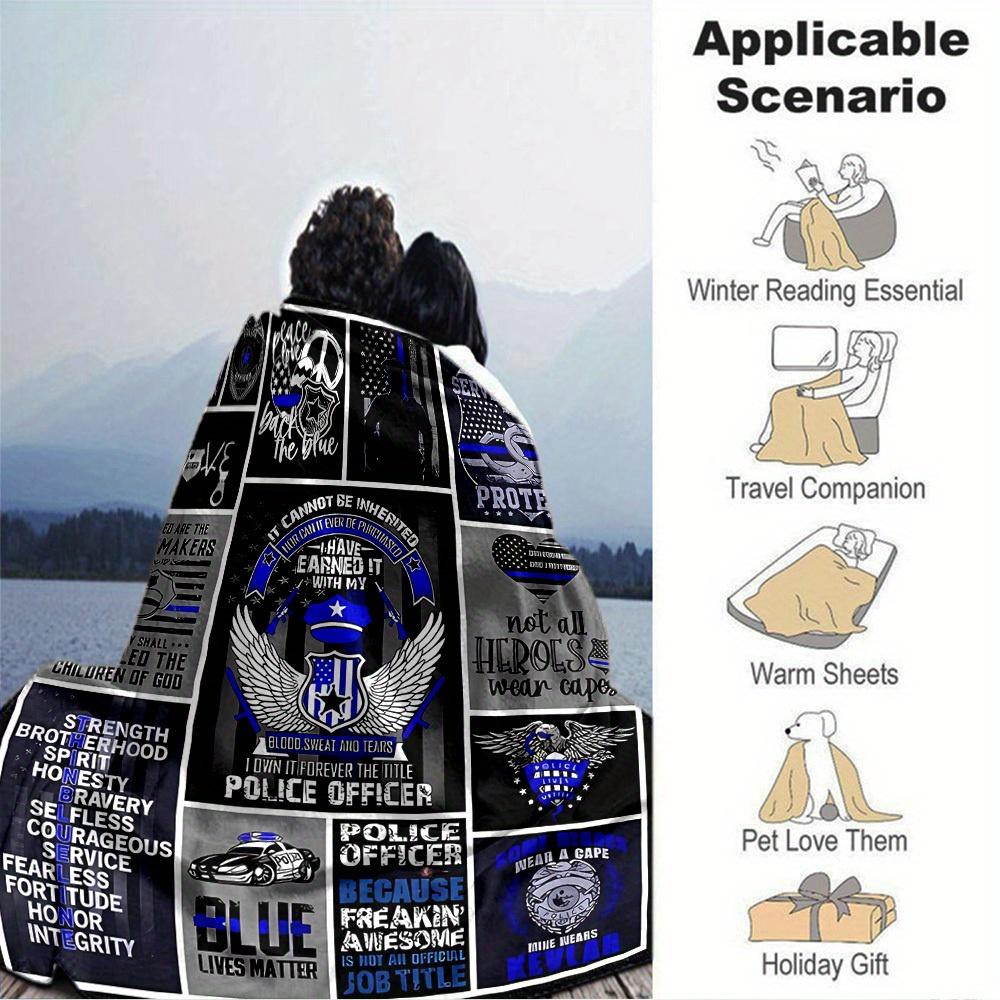 

1pc Police,Honor,Protect Digital Printed Flannel Blanket, Super Soft Plush Fleece Bed Cover, Multipurpose Four Seasons Hypoallergenic Quilt 150x180cm