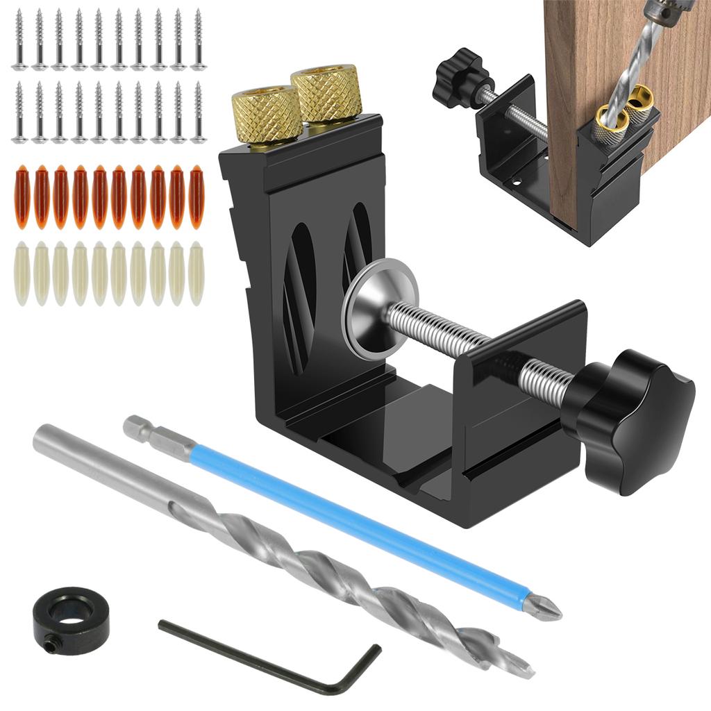47PCS Pocket Hole Jig Oblique Hole Locator 15 Degree Angle Drill Guide Set Adjustable Woodworking Hole Locator