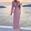 Damen V-Ausschnitt Langarm Maxikleid Lockere Passform Mittlere Taille Elegant Glitzer Abendpartykleid