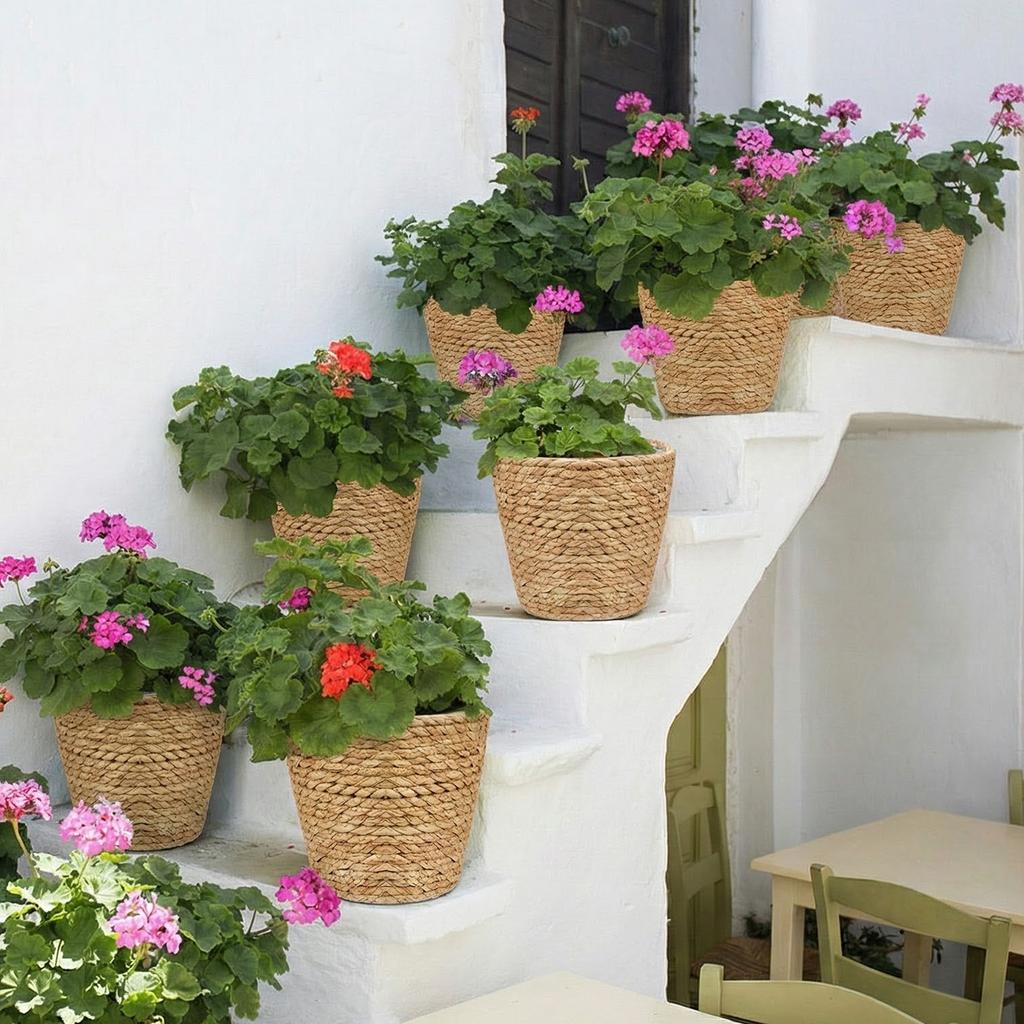 Haiabei 4 Stuks Riet Geweven Plantenmand Midden Premium Zeegras Plantenmand Met Plastic Bekleding Natuurlijk Stijlvol Plantenmanden