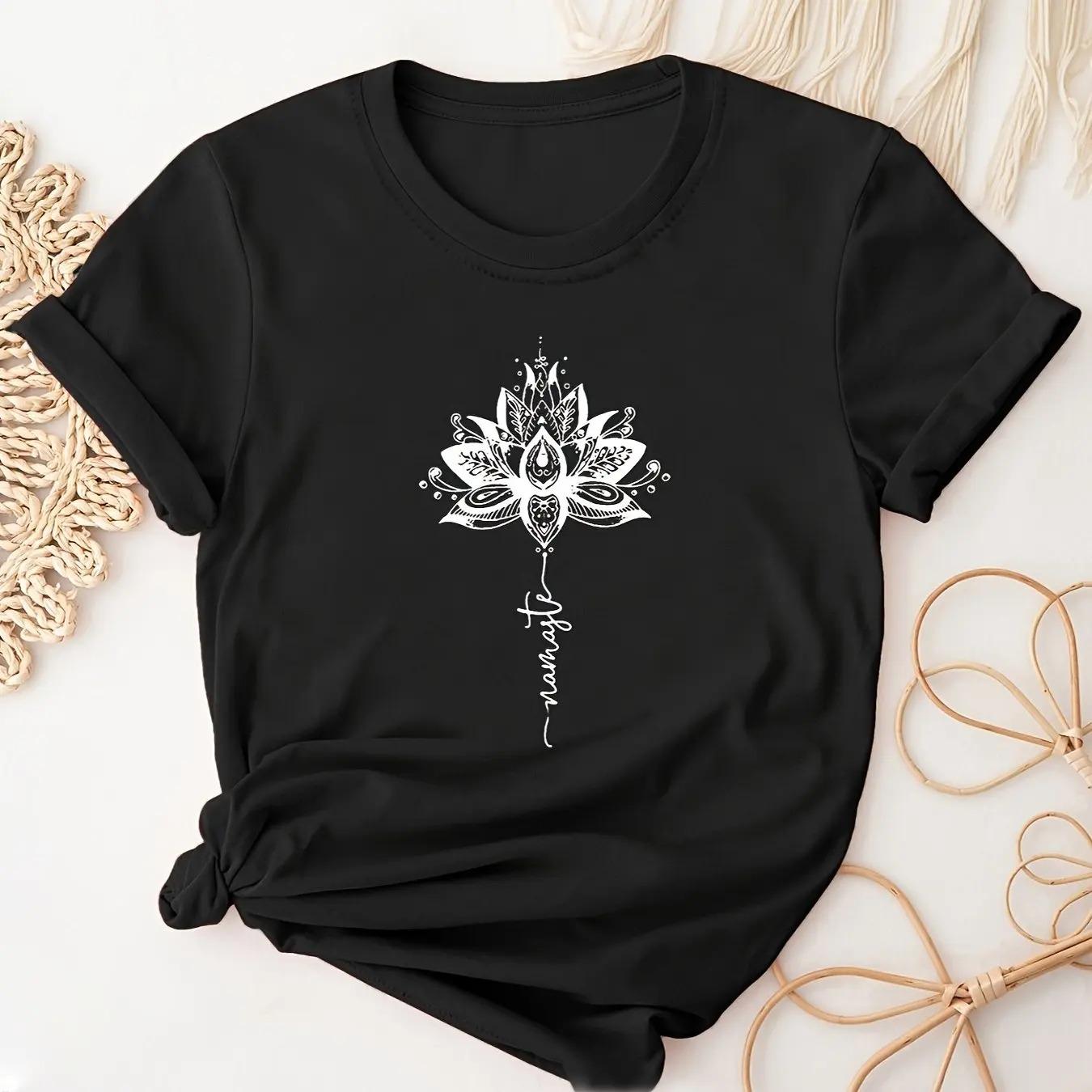

Abstract Lotus Print TShirt Womens Casual ShortSleeve TopsSummer Comfortable Fabric Top Simple TShirt S