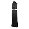 Women's Summer Formal Satin Mock Neck Sleeveless Tank Skirt Two-piece Suit