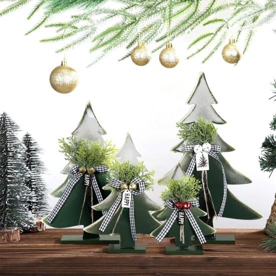 Wooden Christmas Tree Decor 5-10 Inch Farmhouse Table Centerpiece with Bell Ornaments Rustic Holiday Display for Mantel And Dining Table