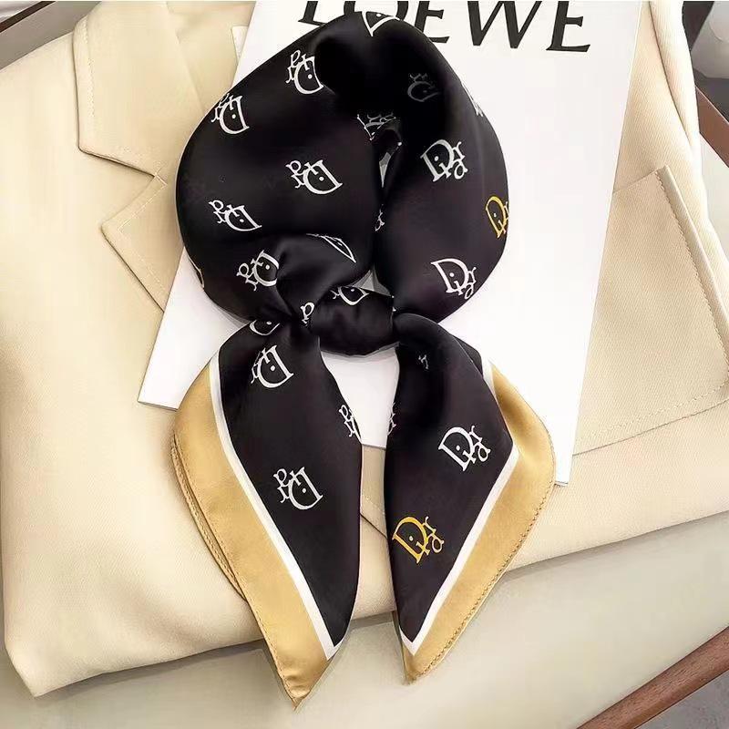 High-End Women's Lightweight Silk Square Scarf - Temperament Print Neckerchief for Neck Protection and Decoration.