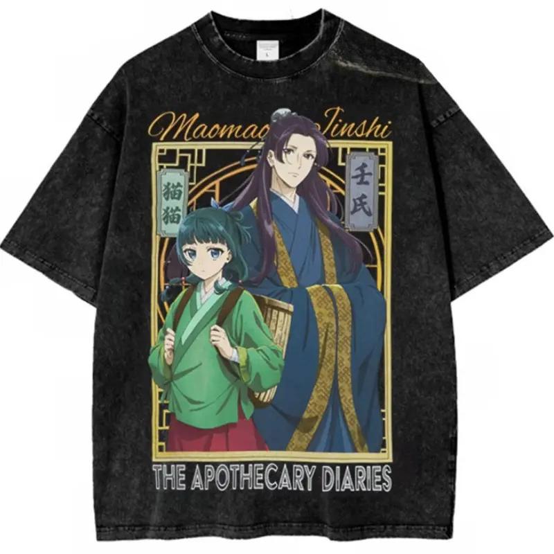 The Apothecary Diaries Maomao Jinshi Printed Tee Men Women Washed Cotton T-shirts Manga Vintage T Shirt Harajuku Male Tshirt
