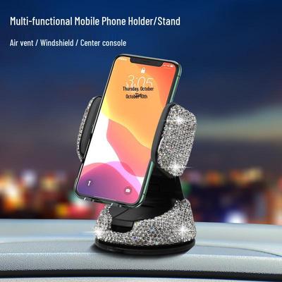 Rhinestone Car Phone Holder: Air Vent, Console, 360° Rotating Mount with Multifunctional Suction Cup