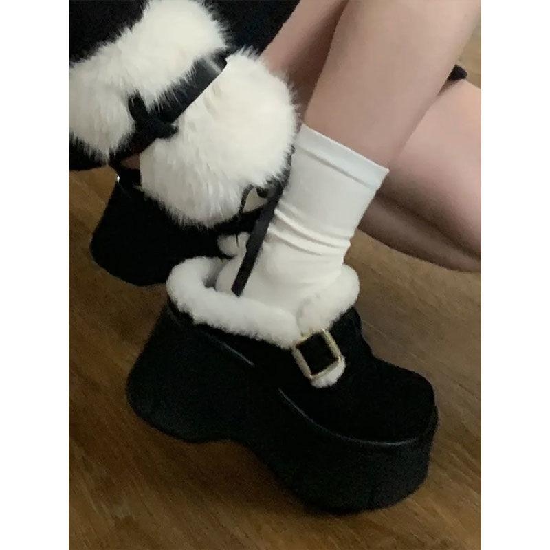 Super thick-soled short tube velvet cotton shoes 2025 autumn and winter new warm and heightened outer wear fluffy small snow boots women