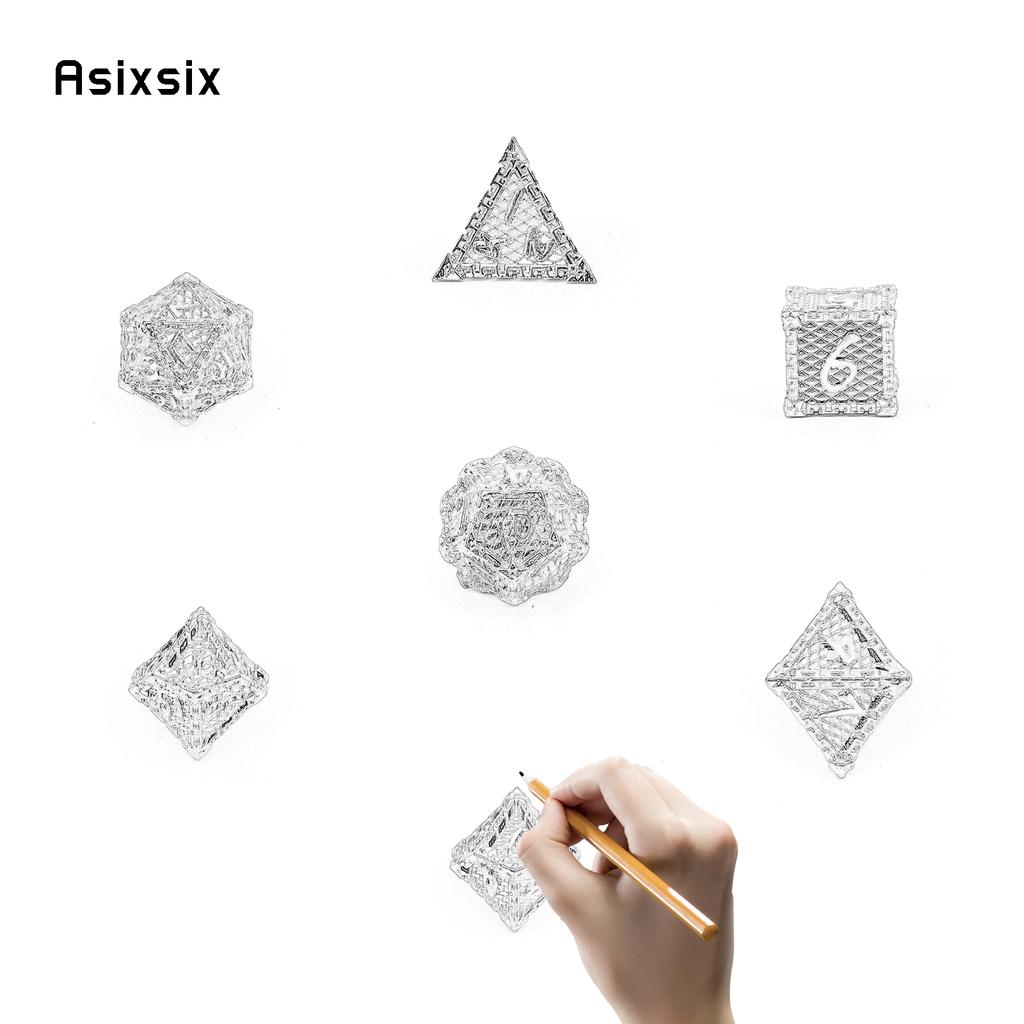 7 Stück blaue goldene Fischschuppen-Metallwürfel aus massivem Metall, polyedrisches Würfelset, geeignet für Rollenspiele, RPG-Brettspiele, Kartenspiele