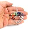 Seven-Color Heart-Shaped Tree of Life Necklace with Natural Stone Crystals