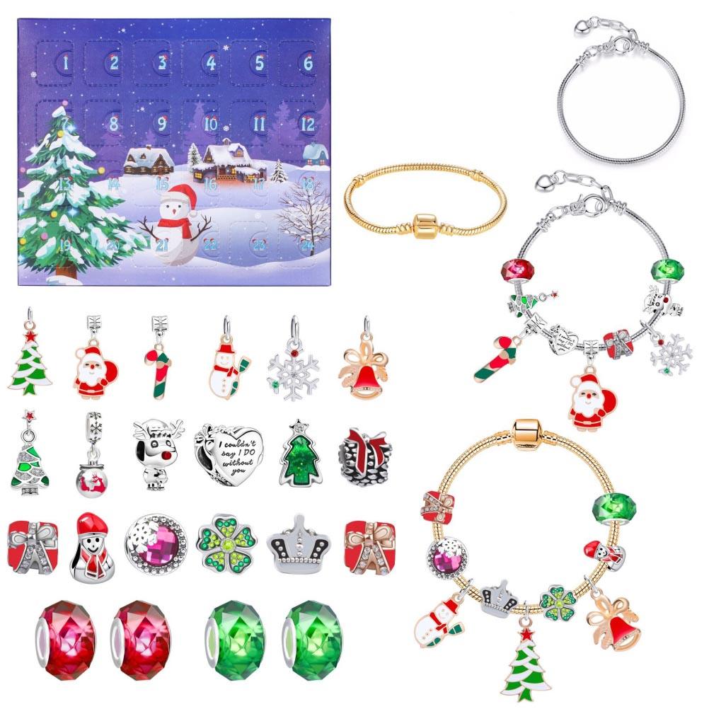 

Xmas Advent Calendar DIY Charm Bracelet Making Kit for Kids 24 Days Xmas Countdown Calendar Jewelry Gifts for Girls зелений
