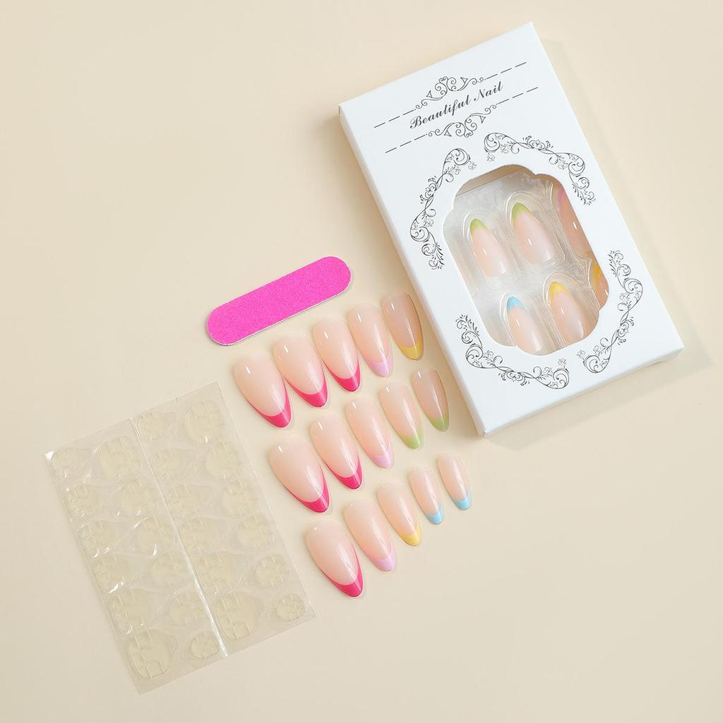 Multicolor French Manicure Press-On Nails - Removable False Nail Tips