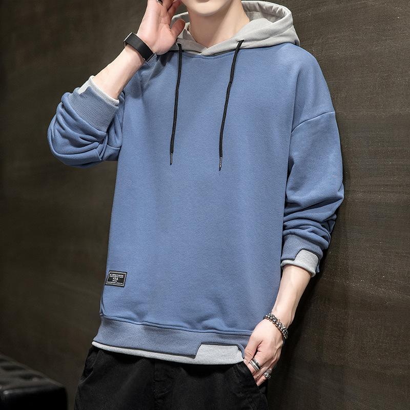 Maglione con cappuccio da uomo Autunno e Inverno Giapponese Finto due Pezzi Maglione da uomo Adolescente Casual Abbigliamento da uomo