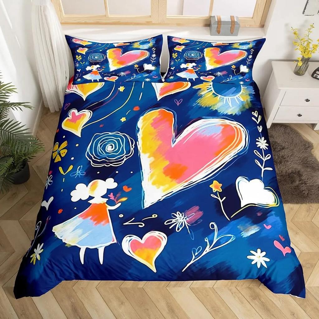 Hip Hop 90er Graffiti Bettbezug in voller Größe, Vintage Rollschuh-Bettwäscheset für Kinder Jugendliche, Hippie Musik Headset Bettdeckenbezug