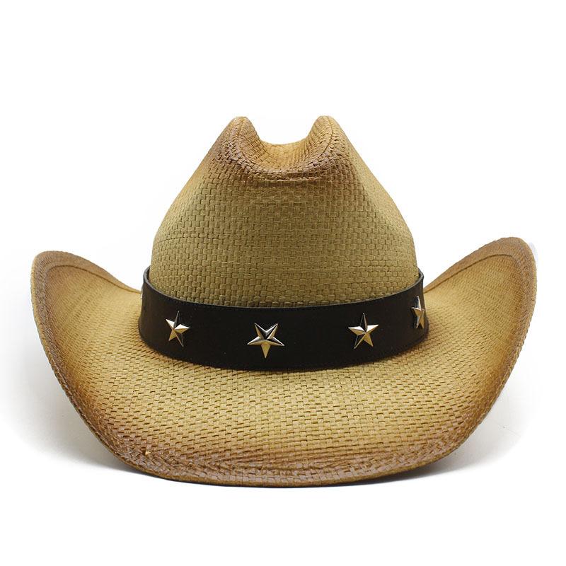 European, American And Western Cowboy Hats, Travel Sunshade And Sunscreen Hats, Grass Hand-Woven Crimped Hats