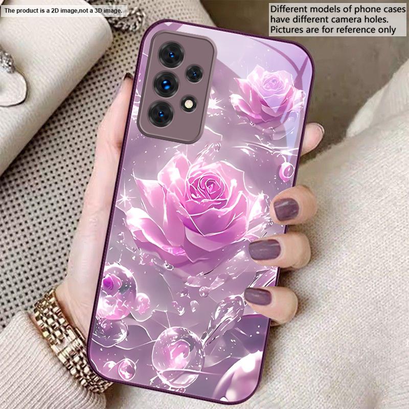Ice Crystal-colored Roses For Samsung A20 30 22 23 24 25 26 31 32 33 34 35 42 50 51 52 53 54 55 56 70 71 72 73 Glass Phone Case