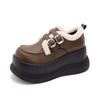 Fleece loafers women's 2025 new autumn and winter warm fluffy shoes versatile height-increasing small leather shoes muffin platform cotton shoes