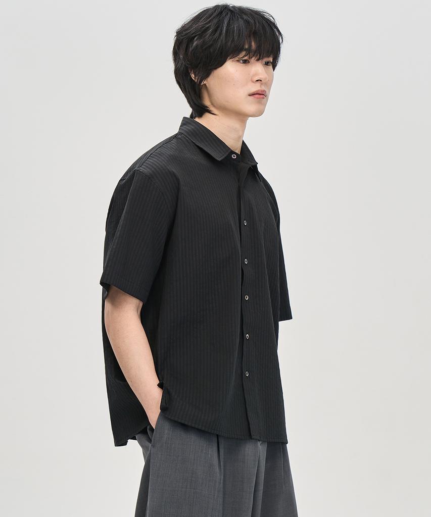 PRAIRIE Dobby Stripe Crop Short Sleeve Shirt (Black)