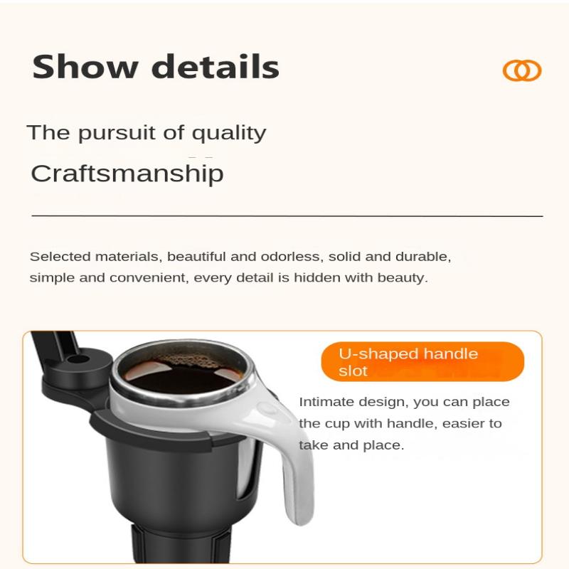Car Cup Holder Expander Multi-Function Drink Holder with Food Table 360-Degree Adjustable Base Tray for Snack