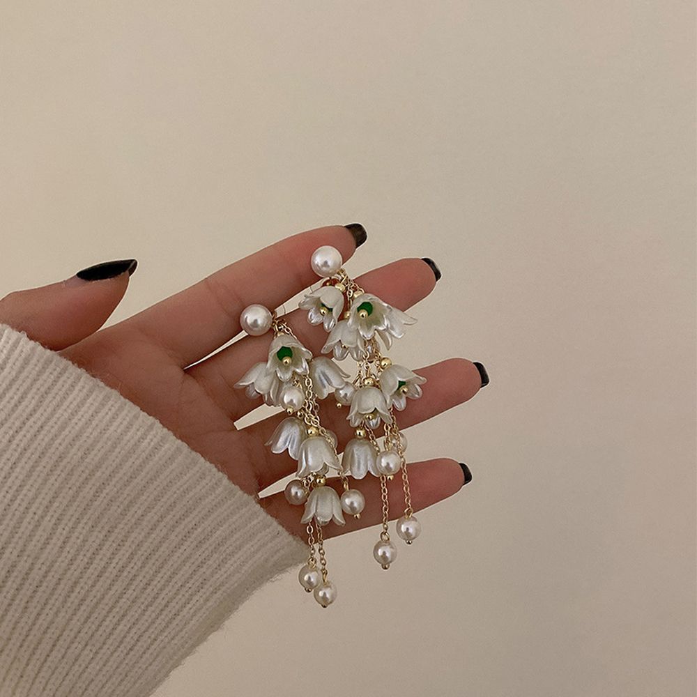 Sweet Tassel Cute Flower Female Earrings Korean Style Ear Drop Dangle Earrings Pearl Earrings