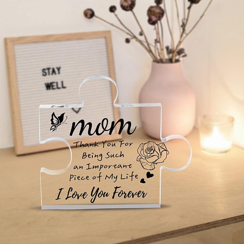 Gifts for Mom from Daughter Son, Mother's Day Birthday Gifts for Mom Engraved Puzzle Acrylic Plaque , Mom Acrylic Plaque Gifts