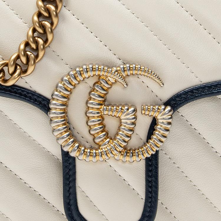 Gucci GG Marmont Color-Blocked Logo Chain Quilted Leather Shoulder Bag Women Shoulder Bag 443497-0OLFX-9085