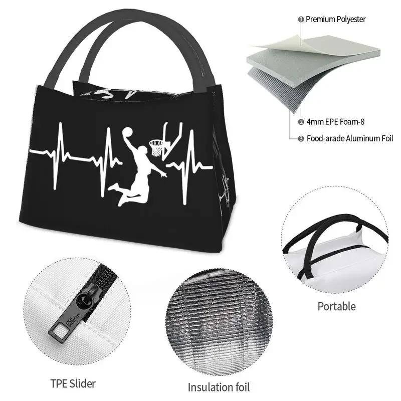 Basketball Heartbeat Insulated Lunch Bags for Women Basketballer Resuable Thermal Cooler Bento Box Office