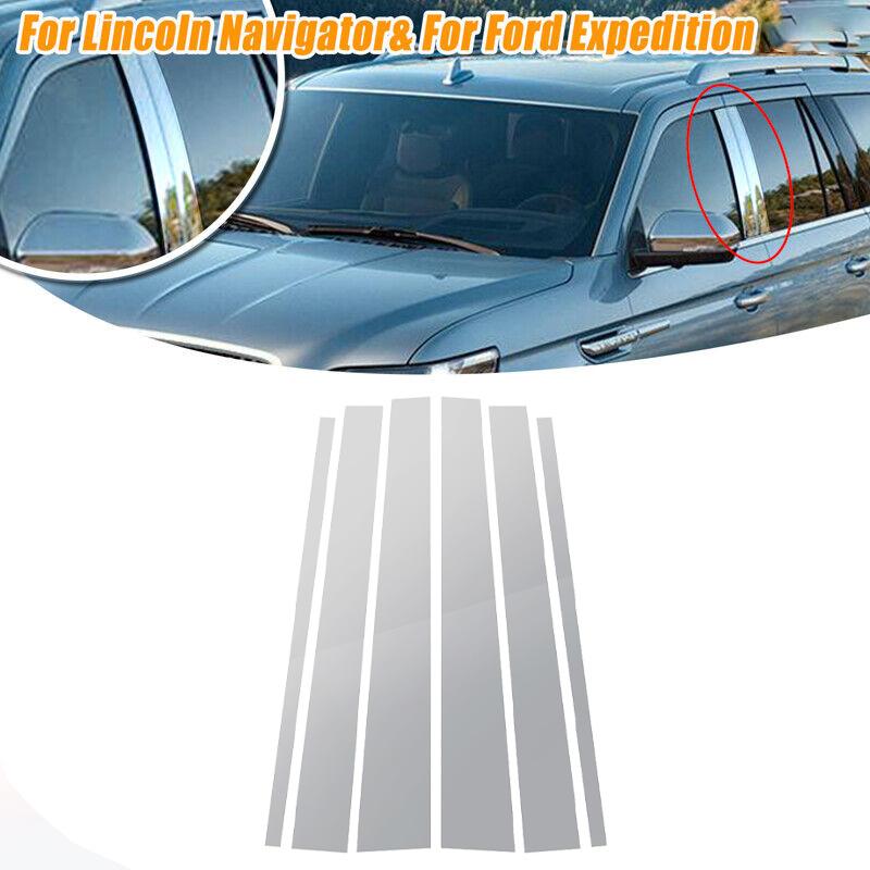 6Pcs Chrome Window Pillar Posts Trim Cover Door Silver Exterior Stickers Decal For Lincoln Navigator Ford Expedition 1997-2017