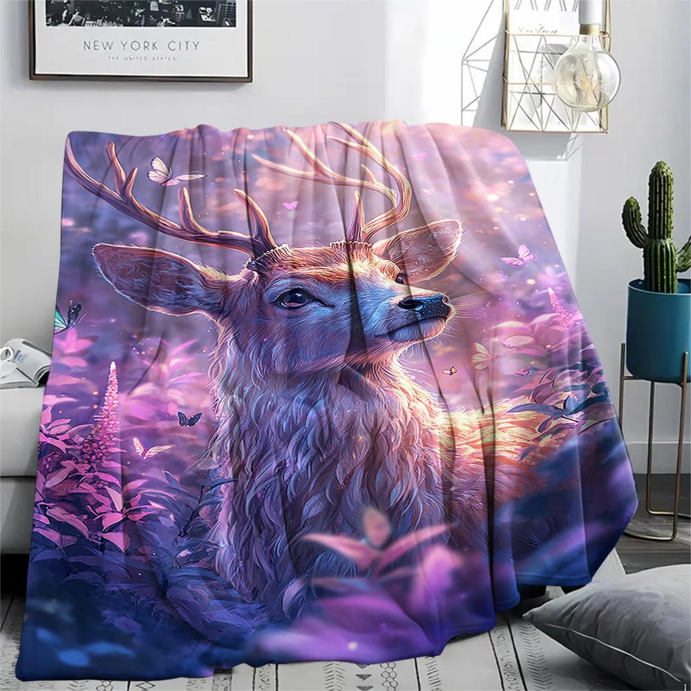 Deer Print Flannel Blanket, High quality Comfortable for All Seasons, Home Decor, Warmth and Comfort, Perfect for Christmas Gifts