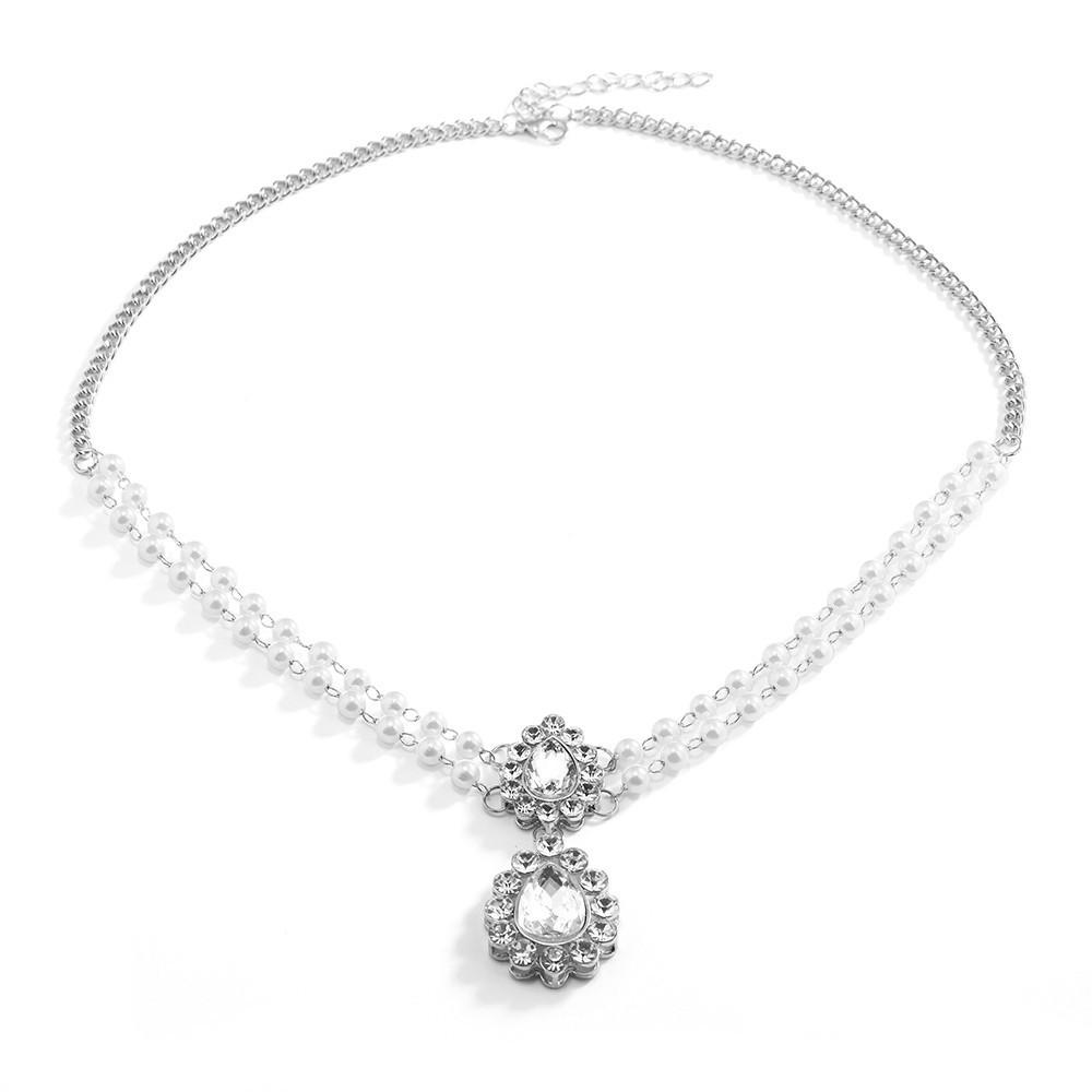 

Подвеска на лоб из горного хрусталя, свадебный головной убор, модная универсальная цепочка для волос из жемчуга и горного хрусталя для женщин серебряный