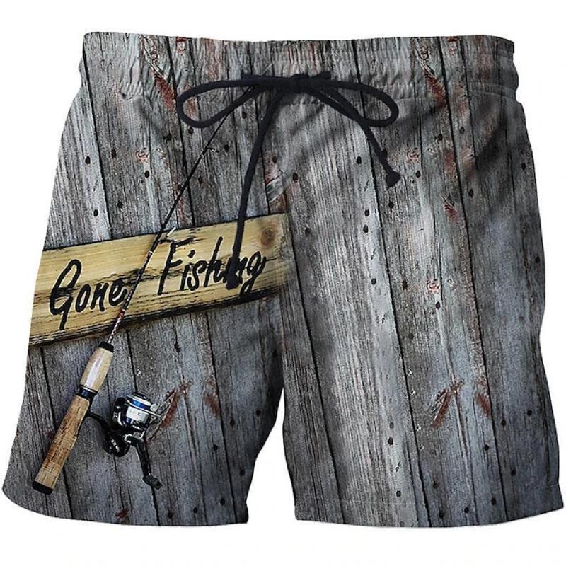 Men's Swim Trunks Vintage 3D Fishing Print Beach Shorts Quick Dry Outdoor Leisure Sports Shorts Swimwear Fashion Men's Shorts