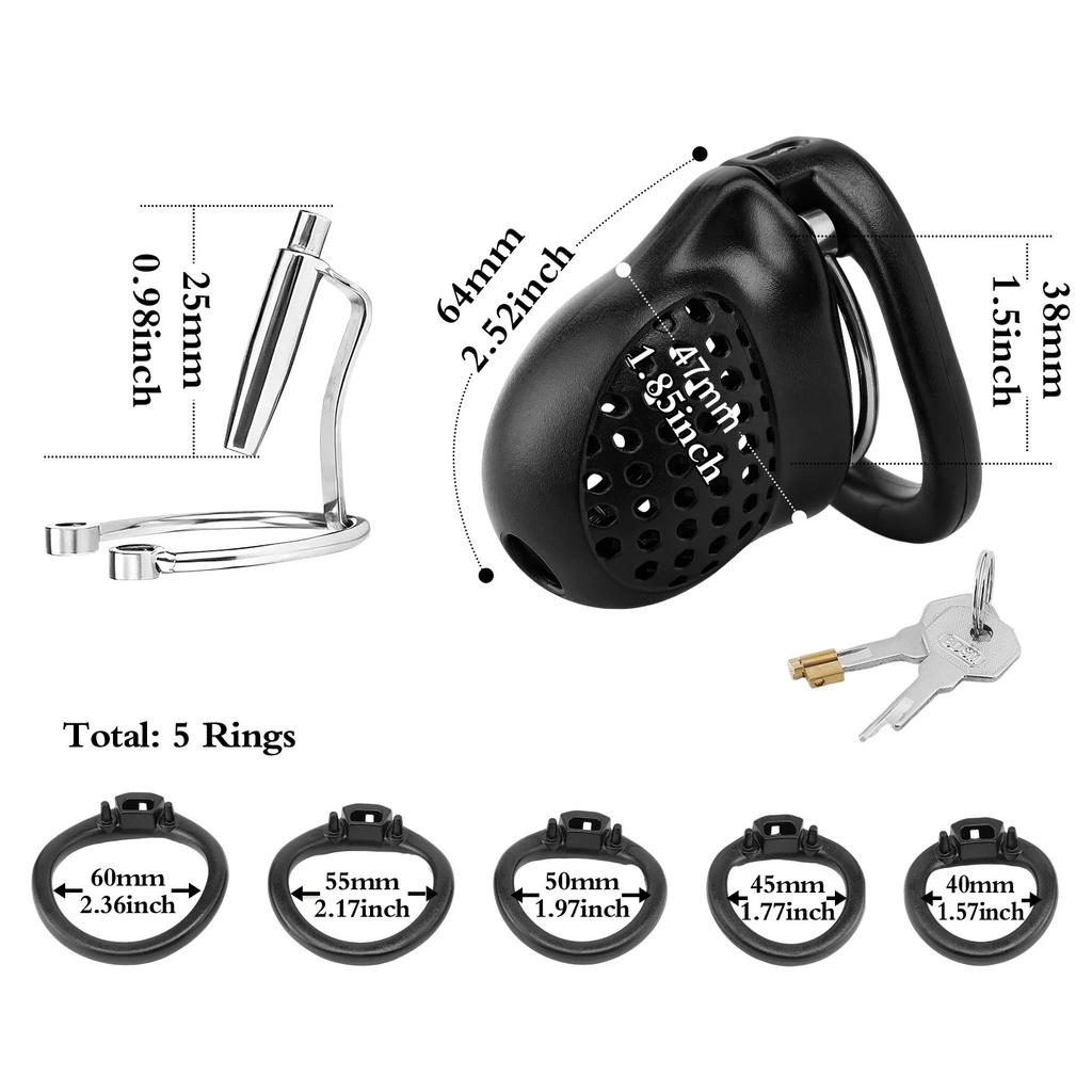 ABS Male Chastity Device with Lock And 5 Rings Penis Lock with Catheter Plug BDSM Erotic Urethral Lock Bondage Adult Sex Toy