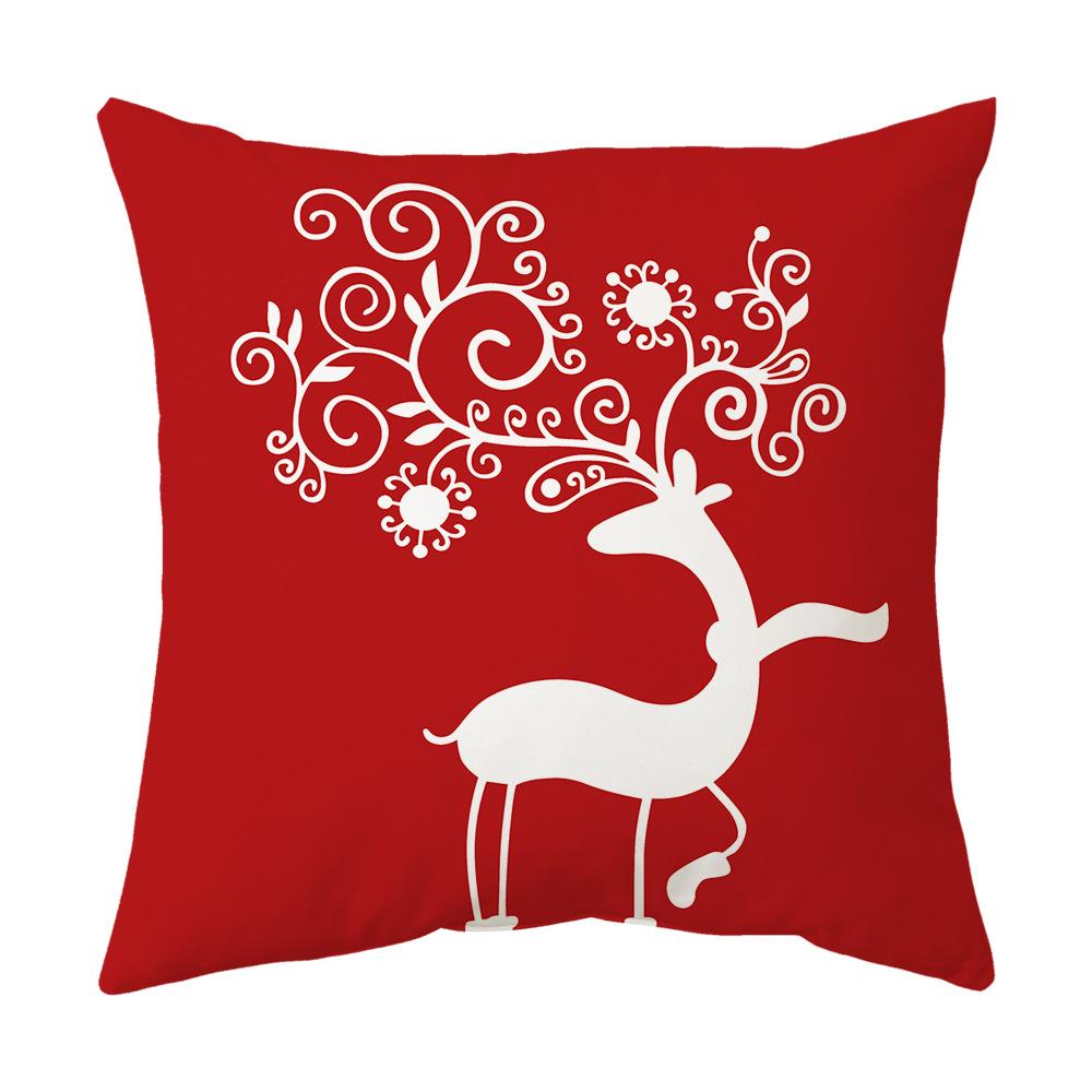 Federa Cuscino a Tema Natalizio Fondo Rosso Lino Corto Peluche Stampato Federa Cuscino Regalo Festivo