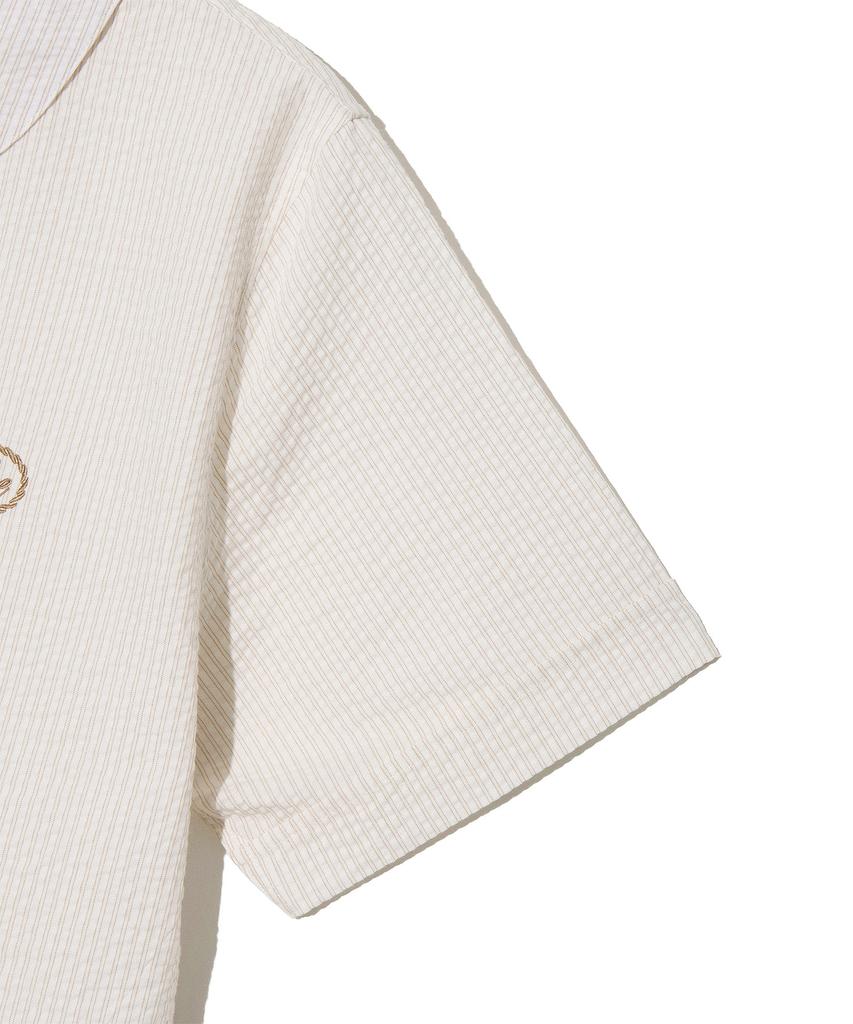LEE Women Seersucker String Short Sleeve Shirt Beige