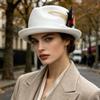 Womens Wool Blend Bow Tie Short Brim Fedora Hat - British Style Formal Party Cap