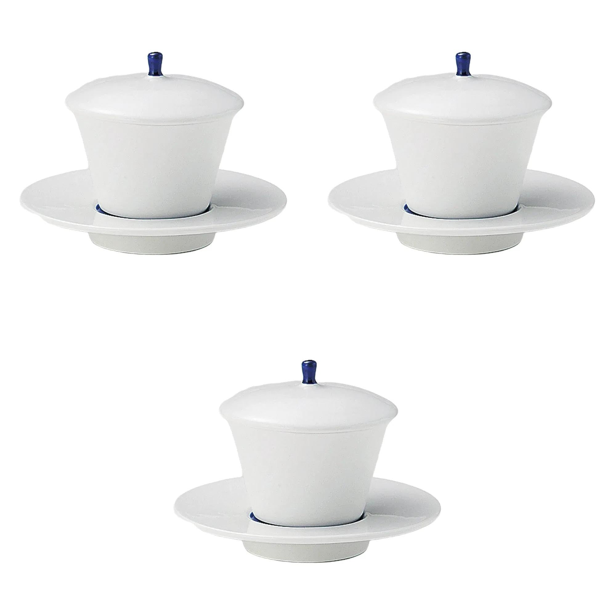 

Set of 3 Dessert Cups with Saucers x Reinforced Porcelain Simmered Food Bowls by Setomonohonpo Blue-Wrapped [12 9.3cm (90cc)]