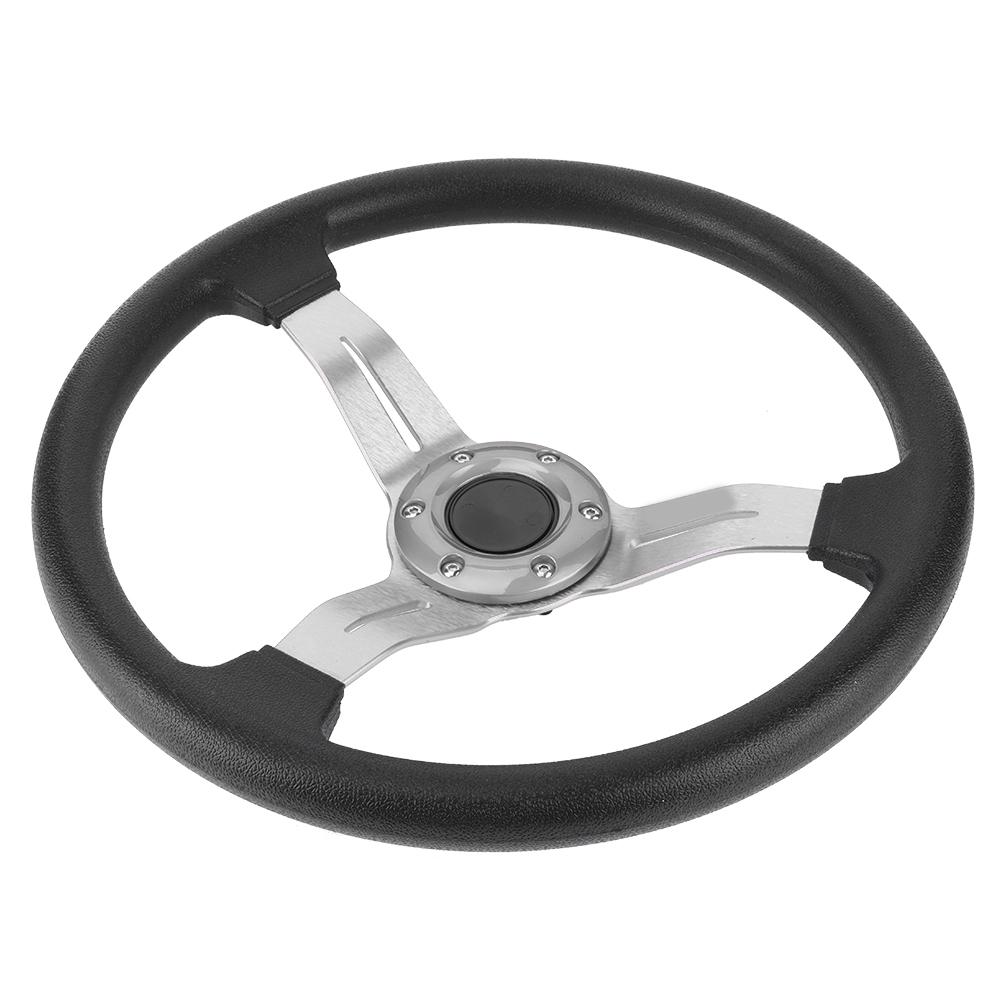 14in Universal Steering Wheel Racing Car PU Leather Aluminium Alloy W Horn Button ModifiedSilver