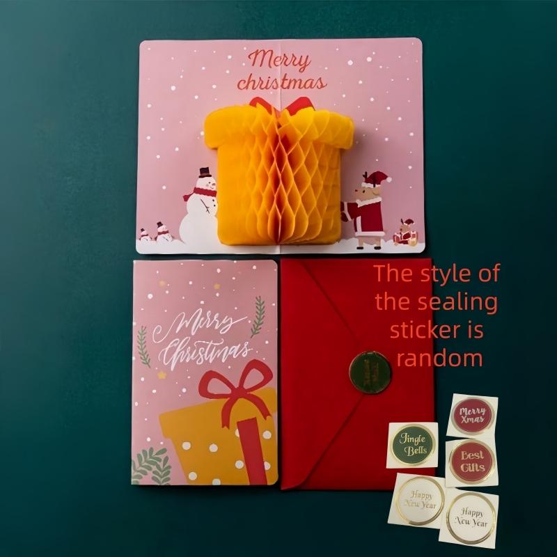 2 STÜCK/SET 3D Pop-Up Weihnachtskarten-Set mit Umschlag und Briefmarkenaufklebern - Weihnachtsmann Geburtstag Einfache Segenskarten Weihnachtskarten