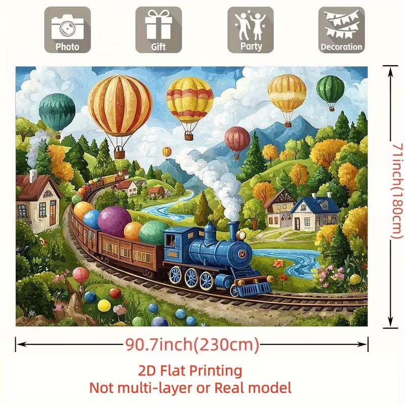 

Kids Cartoon Steam Train Backdrop, Whimsical Hot Air Balloon Photography Background 47.2x31.5inch/120*80cm