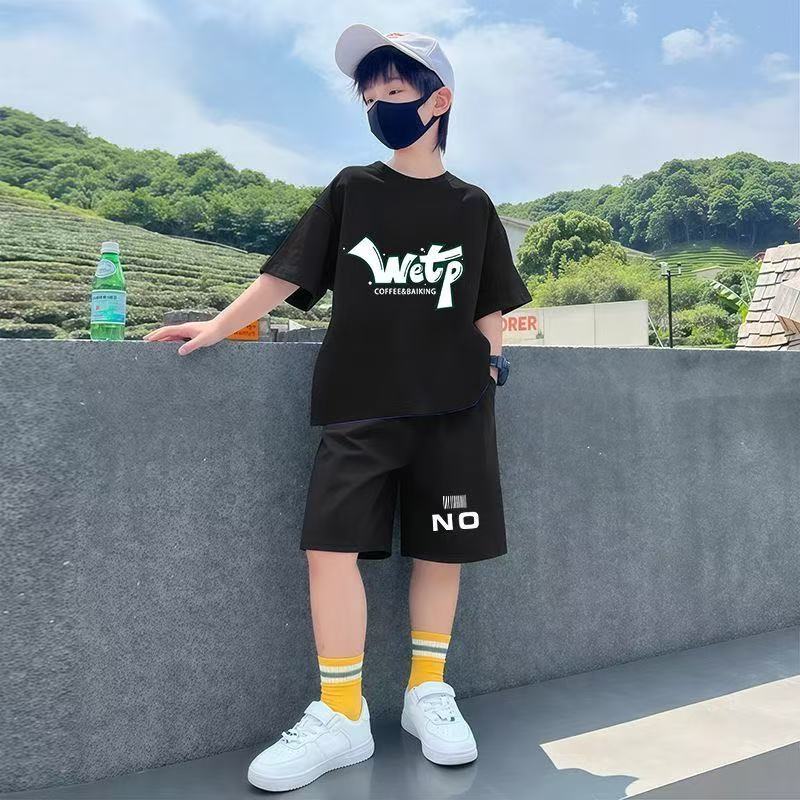 

Summer set children s letter cartoon printed T-shirt and shorts 140