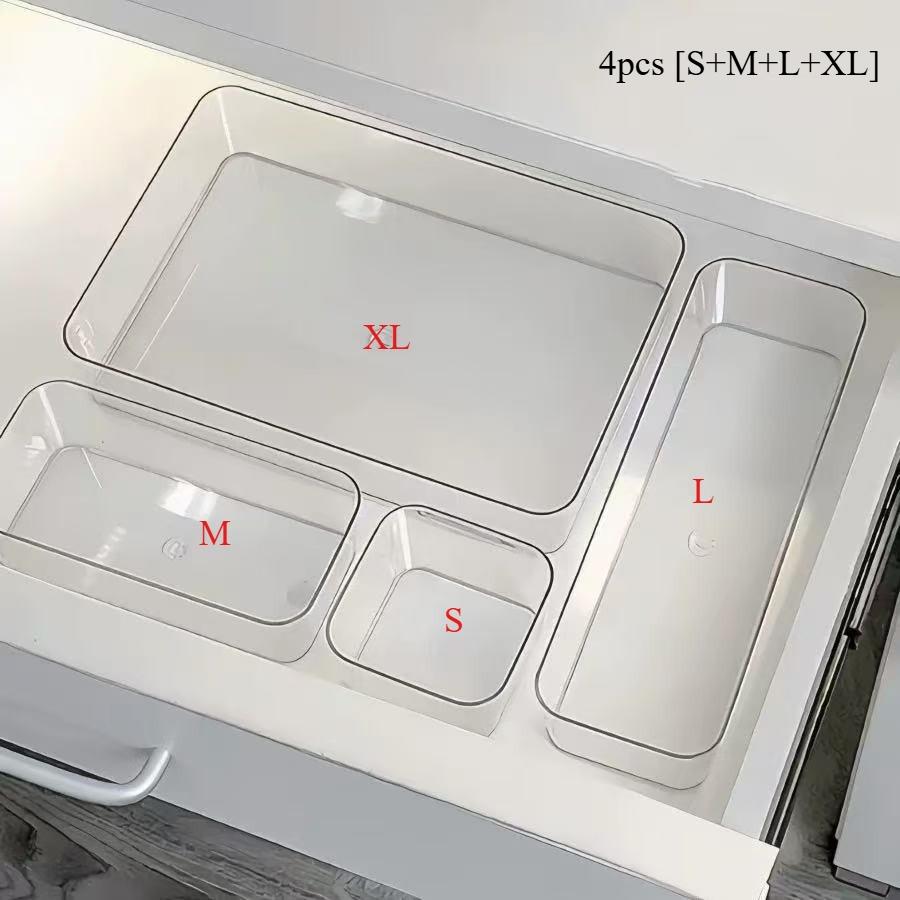 4/7pcs Drawer Compartment Storage Boxes Desk Cabinet Built-in Rectangular Box Stationery Pen Cosmetics Sundries Organizing Boxes 4pcs-A